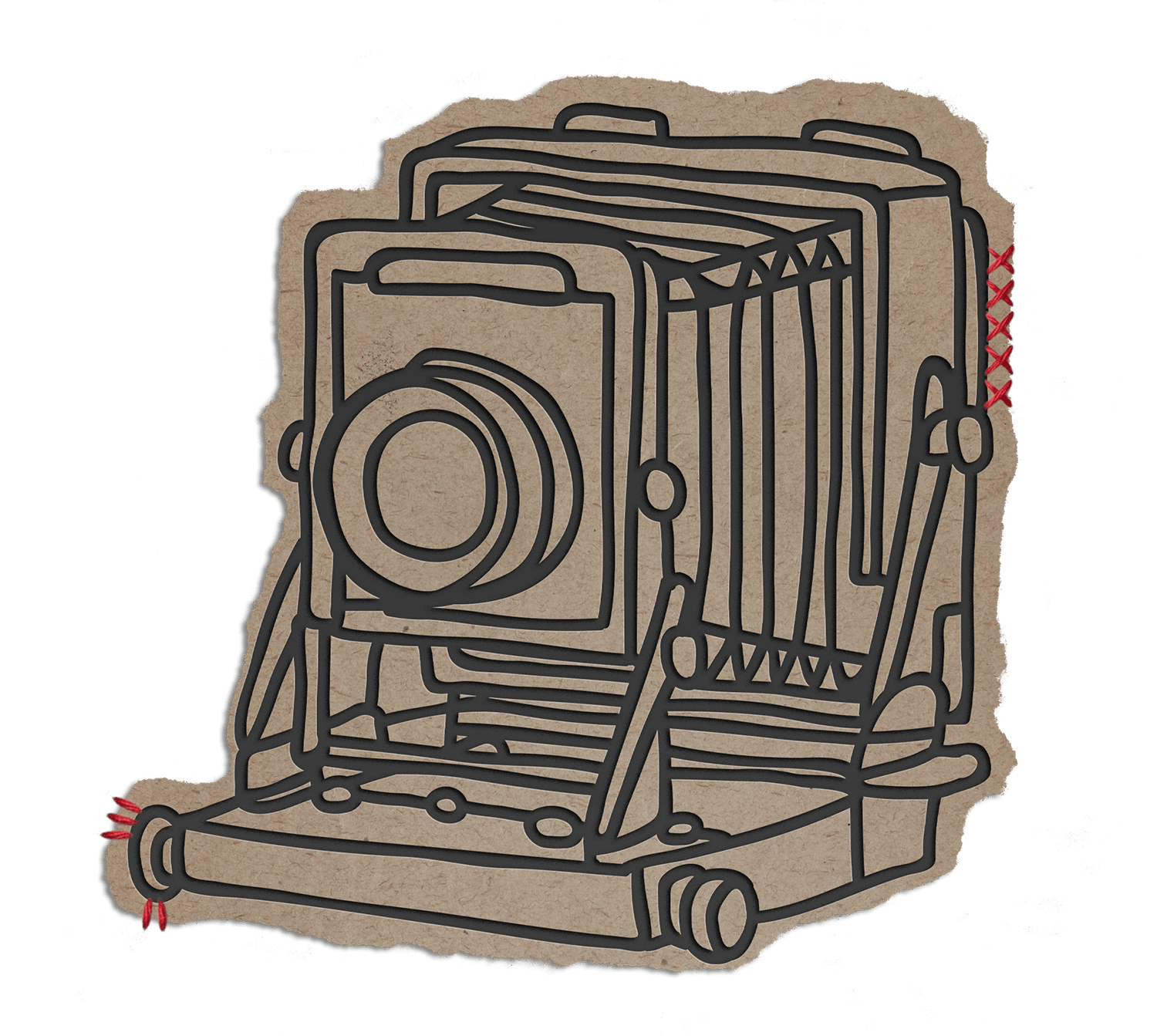 Illustration of a vintage camera on brown paper texture.
