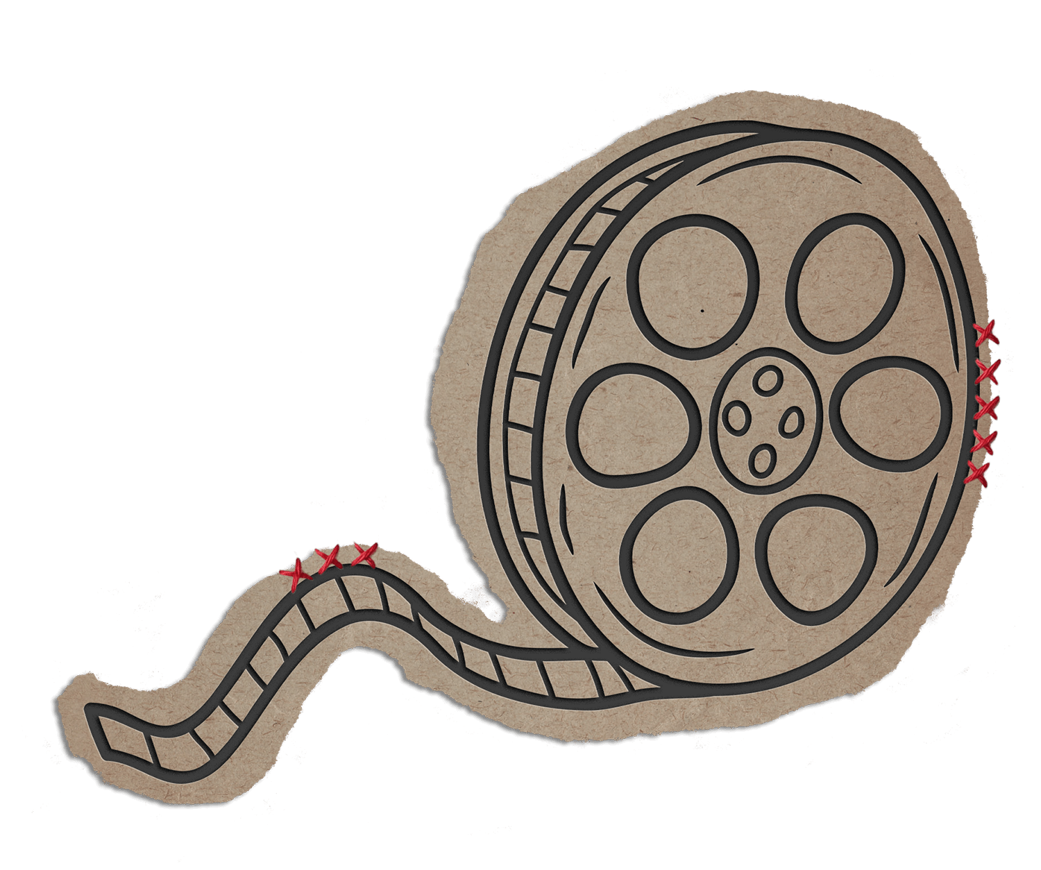 Illustration of a vintage film reel on brown paper texture.