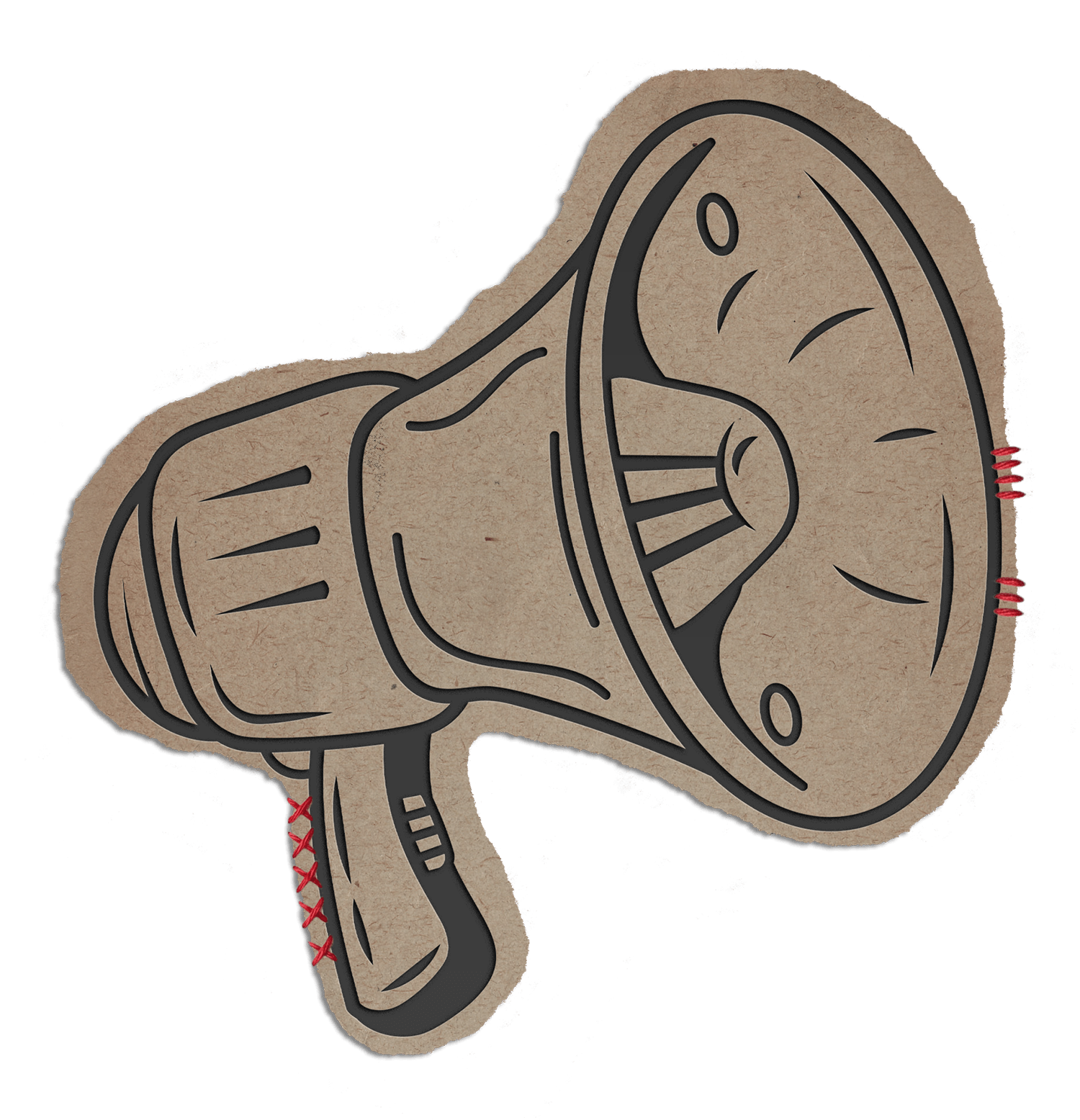Illustration of a loudspeaker on brown paper texture.